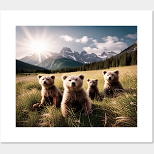 Baby Bears in a Meadow Posters and Art